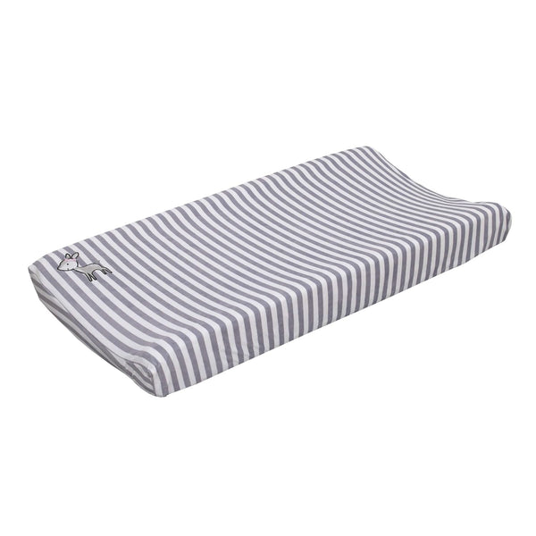 NoJo Little Love Sweet Deer - Grey, White Stripe Plush Changing Pad Cover with Pink Deer Applique, Grey, White, Pink