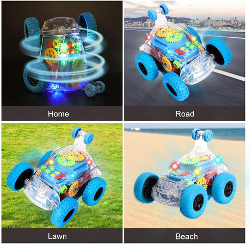 Car Toys for Boys, Monster Trucks with Music & Light, 360° Rotating Stunt Cars, Gift for Kids & Toddlers