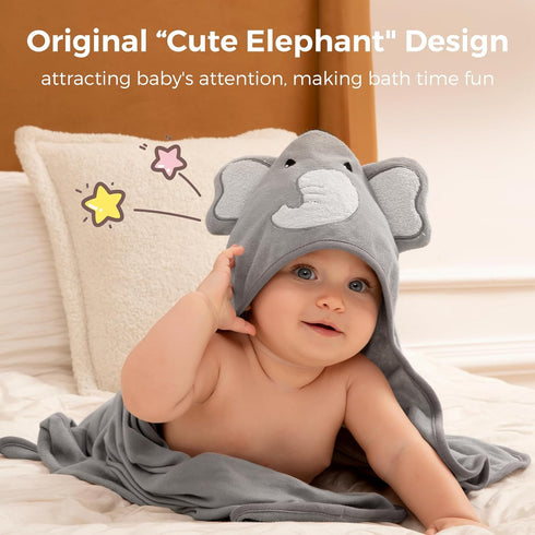 Momcozy Baby Hooded Towel, 8-Piece Bath for Boys or Girls, Washcloth Set with Cute Design, Shower Towel Gift for Newborns, Infants and Toddlers