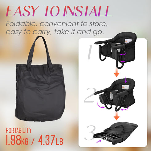 6-36 Hook on High Chair,Portable Foldable High Chair for Babies Months, Includes Storage Bag (Black)