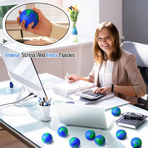 48 Pcs 2.5'' World Stress Balls Bulk - Earth Stress Relief Toys, Mini Globe Squeeze Balls for Birthday Party Favors