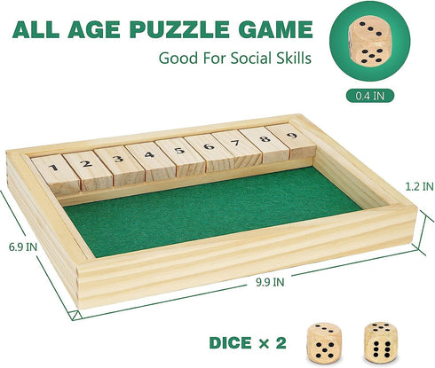 Wooden Shut The Box Game - Classic 2 Player Dice Game, Tabletop Version, Popular Pub Game for Kids