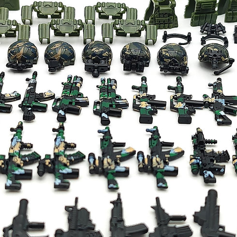 Military Weapon Guns Accessories for Minifigure Block Toys - Camouflage Helmets, E.O.D Suits, Shields (260pcs)