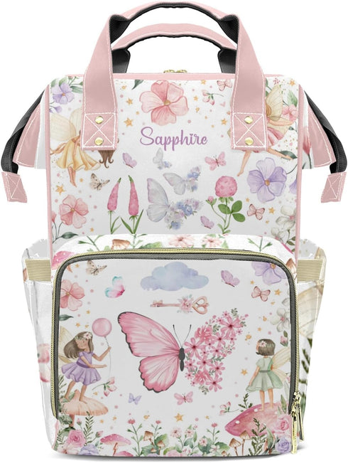 LiSoAkWE Fairy Garden Watercolor Butterfly Personalized Diaper Bag Backpack with Name,Customized Nappy Backpack