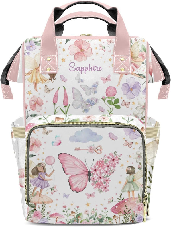 LiSoAkWE Fairy Garden Watercolor Butterfly Personalized Diaper Bag Backpack with Name,Customized Nappy Backpack