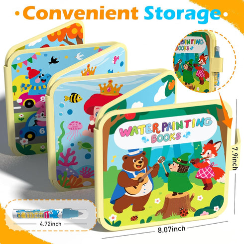 BATHKITS 3 Pack 30 3+ Reusable Water Painting Book for Kids - Magic Water Coloring Books with Water Pens, Fairy Tale