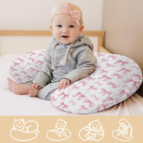 Cstdyfrv Pastel Pink Bows Plaids Nursing Pillow Covers Watercolor Valentines Bows Removable Breastfeeding Slipcover