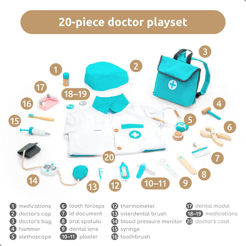 Set 3 4 5 6 UMU Wooden Doctor Kit for Kids Doctor & Dentist Play for Toddlers with Dr Coat, Stethoscope, Tooth Model