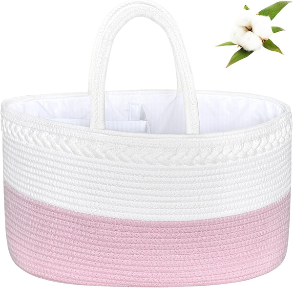 ABenkle X-Large Diaper Caddy Organizer - Cotton Rope Nursery Storage Basket for