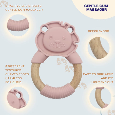 PREMIUM Baby Teething Toys, Silicone Teether Pain Relief for Babies, Baby Chew Toy Soothe, Sore, Cooling Gum Chew Toy, Hand Pacifier, BPA Free, Fridge and Sterilizer Safe (LION)