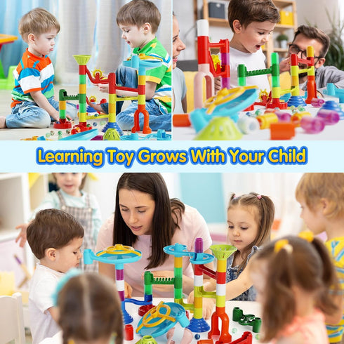 110pcs 60 3 4 5 6 7 8 Marble Run Toy, Marble Maze Kit STEM Educational Learning Toy for Kids, Mable Race Construction