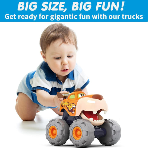 MOONTOY Toy Cars for 1 2 3 Year Old Boys, 3 Pack Friction Powered Pull Back Cars Set - Bull, Leopard, Crocodile