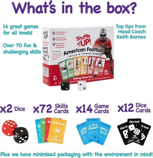70+ Shuffle Up American Football Card Game Kids Outdoor Garden Games with Fun & Active Fitness Workout Cards, American