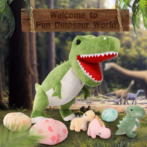 MorisMos Giant Dinosaur Stuffed Animal with Babies Inside, 23.6'' Big T-Rex Mommy with 3 Baby Dinos