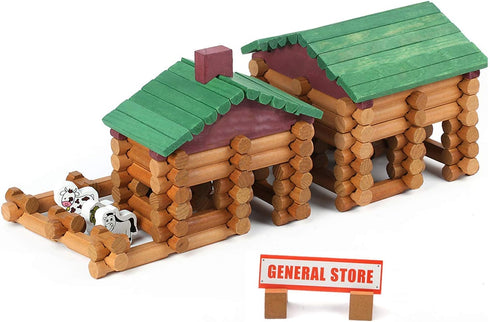 Wondertoys 170 Pieces Wood Logs Set - Classic Building Log Toys for Ages 3+, Creative Engineering Educational Gifts