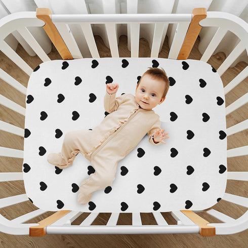 KICPOAY 52 28 Black Heart Polka Dots White Fitted Crib Sheets Stretchy Portable Playard Sheets for Baby Toddler