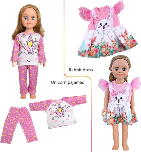 10 Sets 17 18 Inch Set MSYO Doll Clothes for - Dolls, Diverse Outfits (Floral, Polka Dot, Unicorn) & Accessories