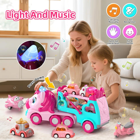 7 1 1 2 3 6 1 2 2+ newcrave in Carrier Truck Cars Toys for Year Old Girls, Toddlers Girl Toy with Mini Cars, Princess