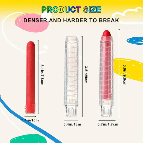 Set 12 Holder+12 Dustless Chalk for Kids, Chalks with Twistable Refills+Wet Wipe Eraser, Non-Toxic Washable Chalkboard