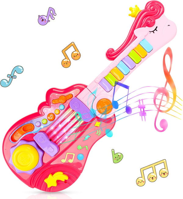 Drmukie Kids Guitar Toy for 3 Year Old Girl Gift 2-in-1 Electric Guitars