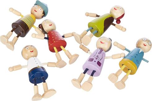 6-Piece Set Small Foot Wooden Bending Doll Family - Poseable Dollhouse Figures - Flexible Wooden Dolls with Bendable