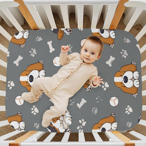 Pigsaly Basset 27x39 Inch Crib Sheets Baseball Cute Hound Dogs Baby Sheet for Standard Crib Mattress Boys Girls Toddler