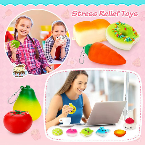 30Pcs Party Favors Kawaii Squishies Christmas Stocking Stuffers Random Slow Rising Squeeze Fidget Toy Phone Straps
