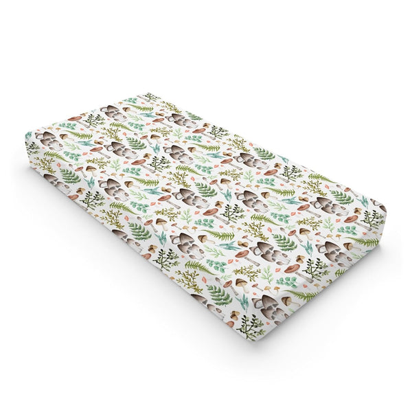 Woodland Mushroom Forest Changing Pad Covers, Watercolor Green Leaves Diaper Sheets for Boy Girl, Soft 32''x16''