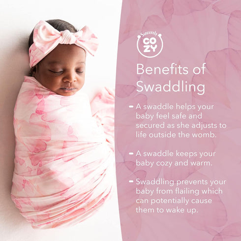 0-3 Luxury Rayon from Bamboo Headband & Baby Swaddle for Newborns Months, Rose Petal Love Newborn Swaddle Blanket