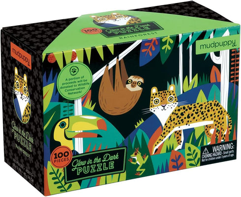 Mudpuppy Rainforest Glow-in-The-Dark Puzzle, 100 Pieces, 18”x12” for Kids Age 5+, Colorful Rainforest Illustrations