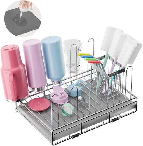 Countertop Baby Bottle Drying Rack Organizer Stainless Steel Large Glass Water Bottle Dryer Holder with Diatomite Stone