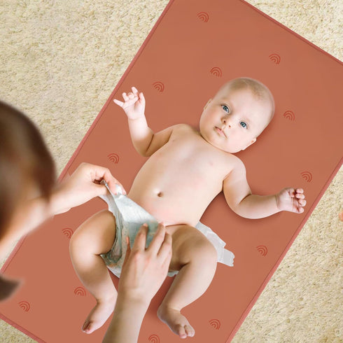 Vegan Leather Baby Changing Mat, Wipeable Portable Changing Pad 2 Pack, Rainbow & Elephant (15.75"*28")