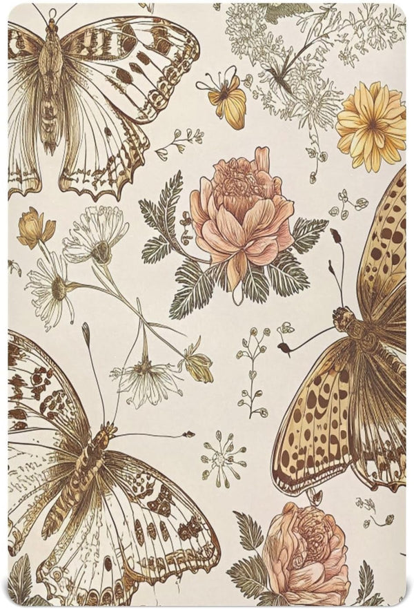 Kigai Vintage Butterfly Flower Crib Sheet for Boys and Girls Jersey Knit
