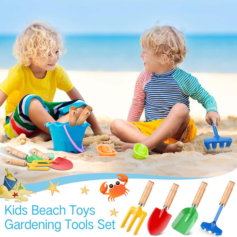 Motionchic 8" Gardening(48 Kids Gardening Tools, Metal Beach Sandbox Digging Toys with Wooden Handle, Including Shovel