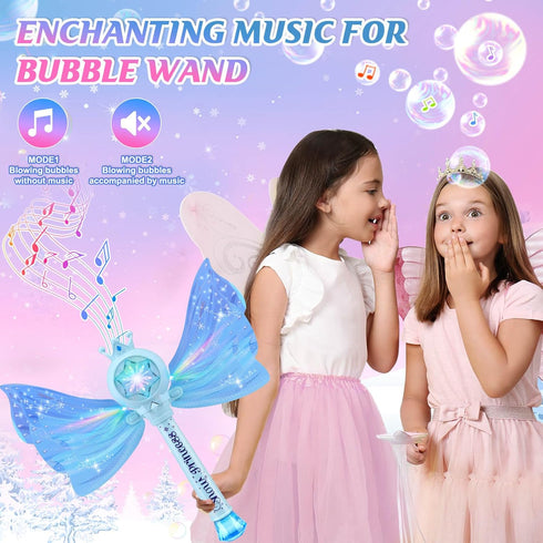 LED Light & Music Bubble Machine - Bubble Wands for Kids Girls | 3 AA Batteries & 2 Bubble Solutions | Outdoor Party