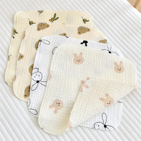 Lily Brown 4 Pack Baby Washcloths Soft Absorbent Cotton Washable- Saliva Towel Face Wipes Bath Face Towel Wipes Baby