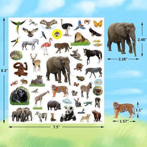 Animal Stickers Jungle Theme, 8 Sheets Wild Safari Decals for Kids Scrapbooking, 400 Pcs Party Favors