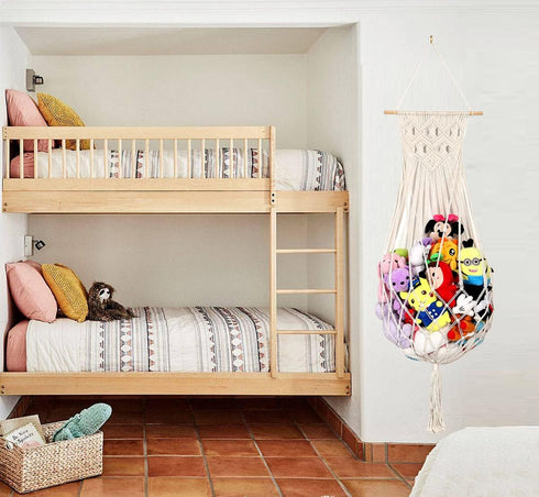 Stuffed Animal Hammock Wall Hanging Net, Plush Toy Holder for Kidroom Nursery, Cream