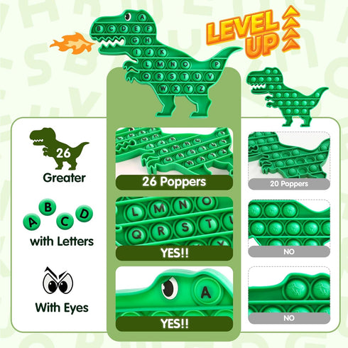 HILUDEER Alphabet Pop Fidget Toys It for Kids, Fidget Poppers Toys Sensory Squeeze Bubble Popping, Silicone Dinosaur