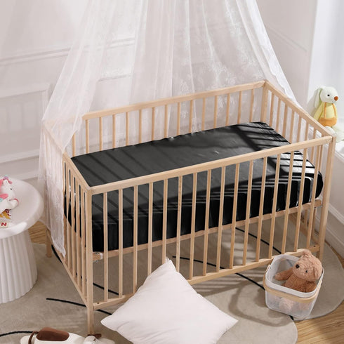 SiinvdaBZX Satin Crib Sheets for Boys, Silky Soft Black Fitted Sheets, 28 x 52 x 8In, Pack of 1