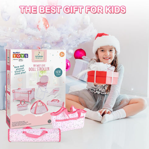deAO Baby Doll Play Set, 6 Pcs Accessories for 12-14’’ Baby Doll with Crib, High Chair, Play Mat