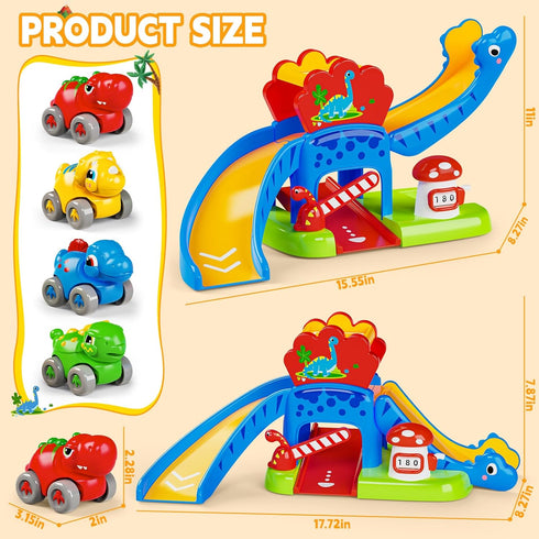1 2 4 12-18 1-3 Toddler Toys Gifts for Year Old Kids, Educational Dinosaur Slide Toy with Cars for Months Baby, First