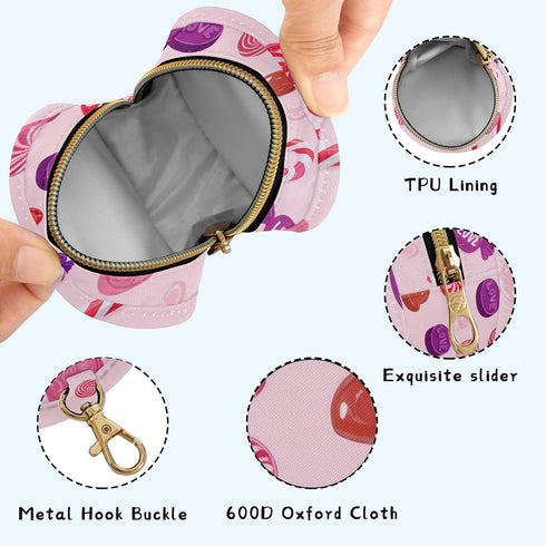 Valentines Candy Round Pacifier Storage Case with Zipper, Portable Pacifier Case for Travel, Diaper Bag & Purse