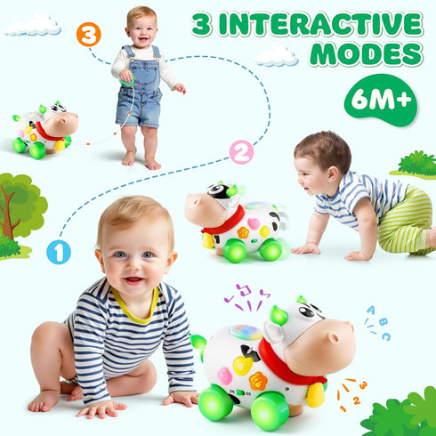 BAYSING 6-12-18 1 7 8 9 10 1st Baby Toys Months, Musical Cow Toys for Year Old Boy Girl, Crawling Walking Infant Toy