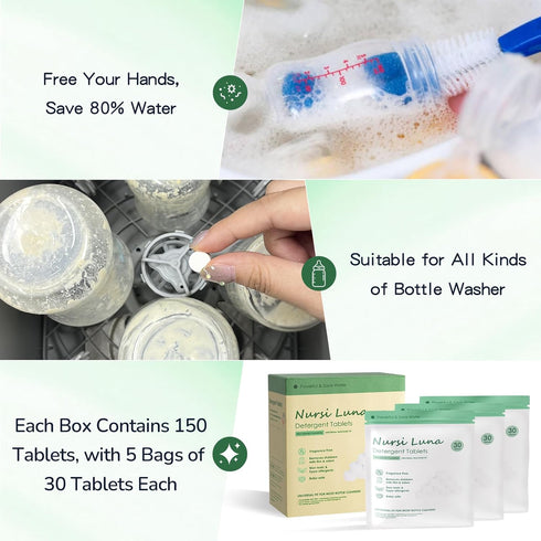 150 Count Detergent Tablets for All Brands Baby Bottle Washers, Gentle Formula Baby Bottle Washer Tablets