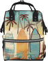 DWVTSLH Surfboard Palm Tree Diaper Bag Backpack Multifunction Nappy Bags Waterproof Mummy Backpack
