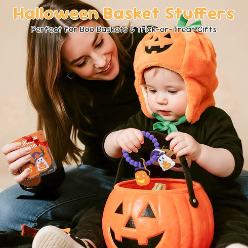 CulinaCraft 3-12 Halloween Baby Teething Toys, Pumpkin & Ghost Silicone Teether for Months, Textured Sensory Chewing