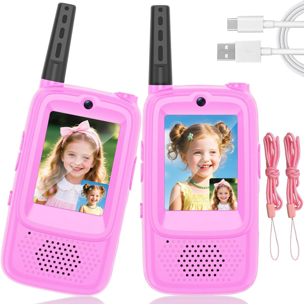MINIBEAR Video Walkie Talkies for Kids, 2 Pack Rechargeable Kids Walkie Talkies Long