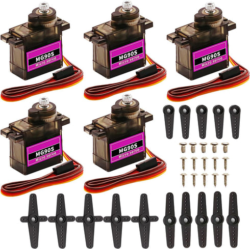 5pack MG90S Servo Motor, Mini 9G MG90S Micro Servo Metal Geared Motor for Arduino RC Controls