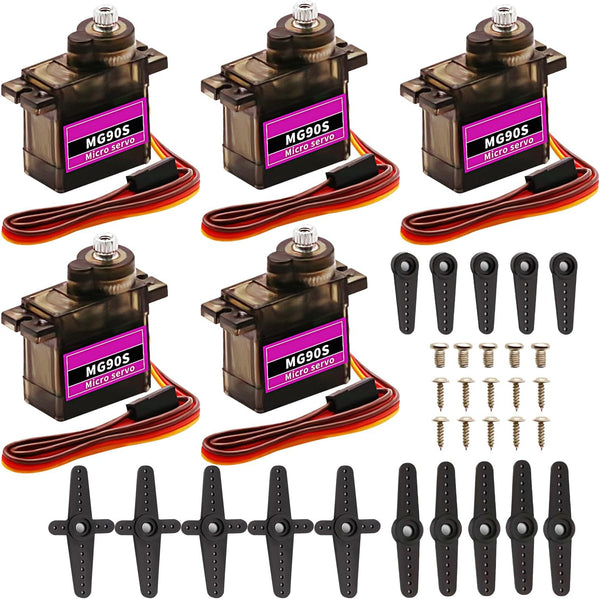 5pack MG90S Servo Motor, Mini 9G MG90S Micro Servo Metal Geared Motor for Arduino RC Controls